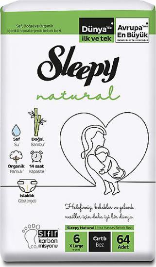 Sleepy Natural 6 Numara 64’lı Cırtlı Bebek Bezi